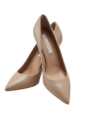Diane von Furstenberg Leather Heels Women 9.5 Quiet Luxury Nude Pointed Toe